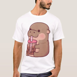 Cute Baby Hippo Drinking Boba Tea T-Shirt