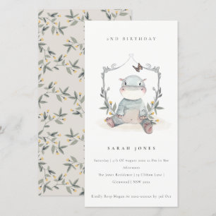 Cute Baby Hippo Foliage Any Age Birthday Invite