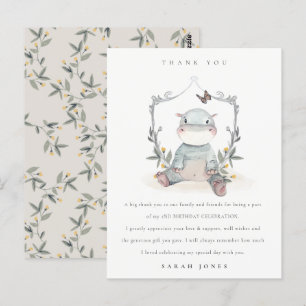 Cute Baby Hippo Foliage Any Age Birthday Thank You Postcard