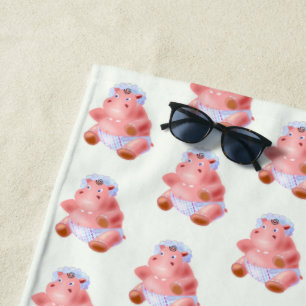 Cute Baby Hippo Funny Beach Towel