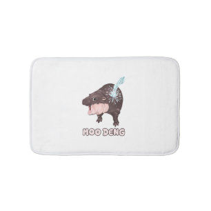 Cute Baby Hippo Moo Deng Bouncy Pig in Thai T-Shir Bath Mat