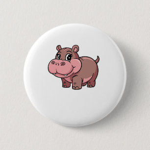 Cute Baby Hippo Moo Deng Long Sleeve T-Shirt 2 Inch Round Button
