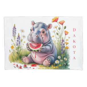 Cute Baby Hippopotamus Watermelon Baby Shower Gift Pillowcase