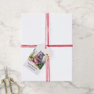 Cute Baby Hippopotamus Watermelon Baby Shower Gift Tags