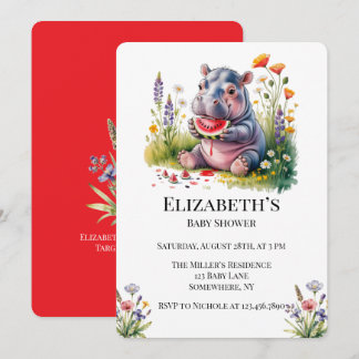 Cute Baby Hippopotamus Watermelon Baby Shower  Invitation