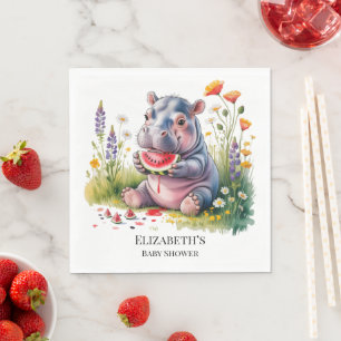 Cute Baby Hippopotamus Watermelon Baby Shower Napkin