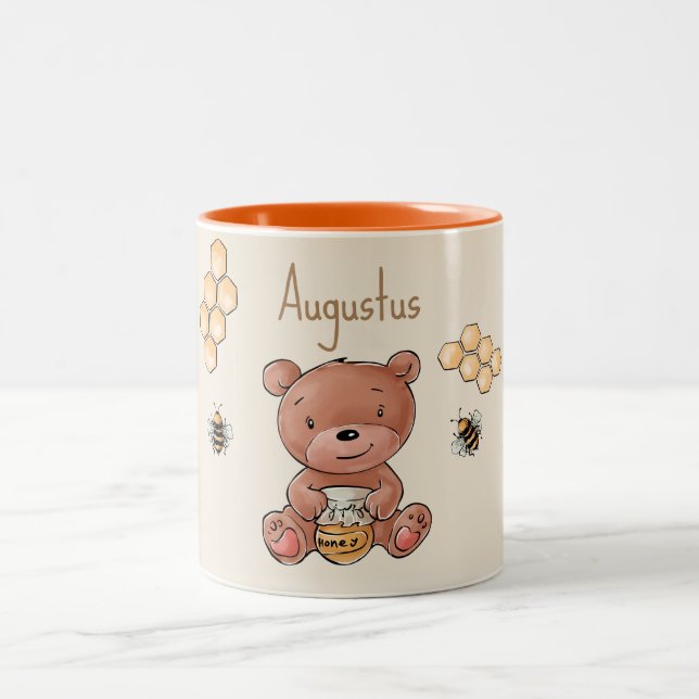 Cute Baby Honey Bear Cub Two-Tone Coffee Mug (Center)