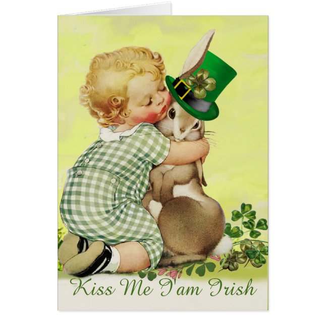 CUTE BABY HUGGING RABBIT  Irish St. Patrick's Day (Front)