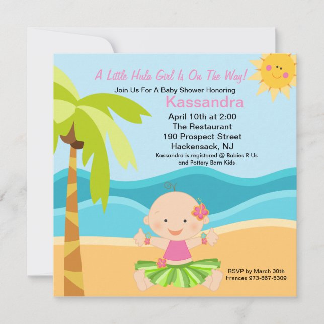 Cute Baby Hula Girl  Baby Shower Invitation (Front)