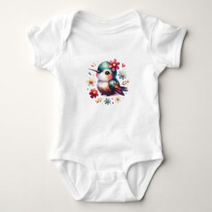Cute Baby Hummingbird with Flowers Bodysuit