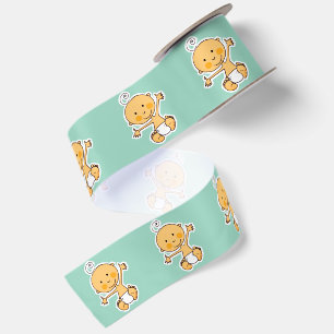Cute Baby Illustration Personalized Baby Shower Satin Ribbon