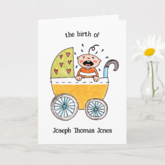 Cute Baby in Pram Birth Congratulations Card