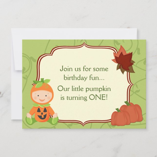 Cute Baby in Pumpkin Costume 1st Birthday Invite (Front)