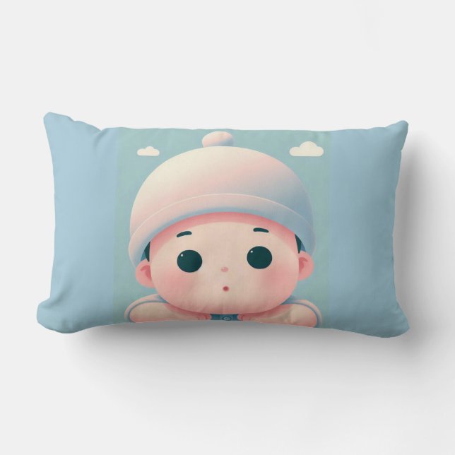 cute baby in woollen cap  lumbar pillow (Front)