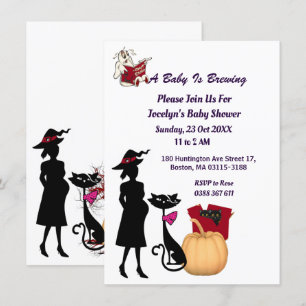 Cute Baby is Brewing Witch Cat Ghost Baby Shower Invitation