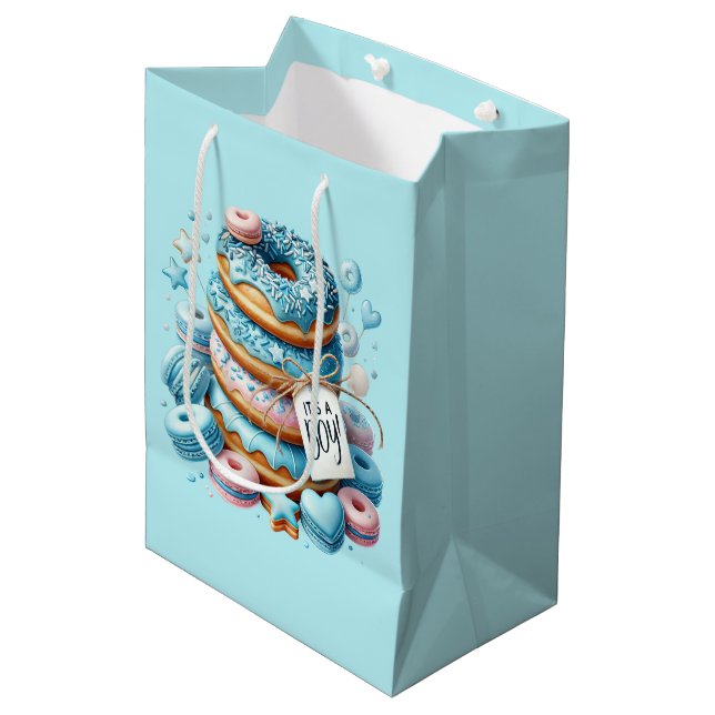 Cute baby it's a boy doughnut party medium gift bag (Front Angled)