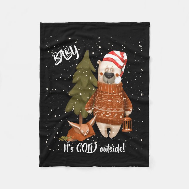 Cute Baby Its Cold Outside Bear And Fox T Shirt  Fleece Blanket (Front)