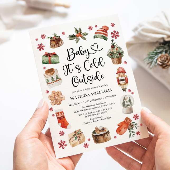 Cute Baby Its Cold Outside Christmas Baby Shower Invitation (Creator Uploaded)
