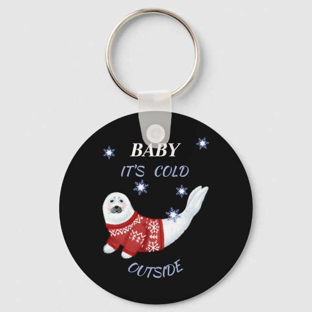 Cute Baby Its Cold Outside Winter Seal T Shirt  Keychain (Front)