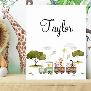 Cute Baby Jungle Animals in Trip with Train Poster