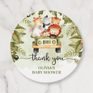 Cute baby jungle animals safari truck baby shower favour tags
