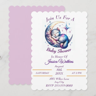 Cute Baby Kitten Sleeping on a Half Moon Invitation