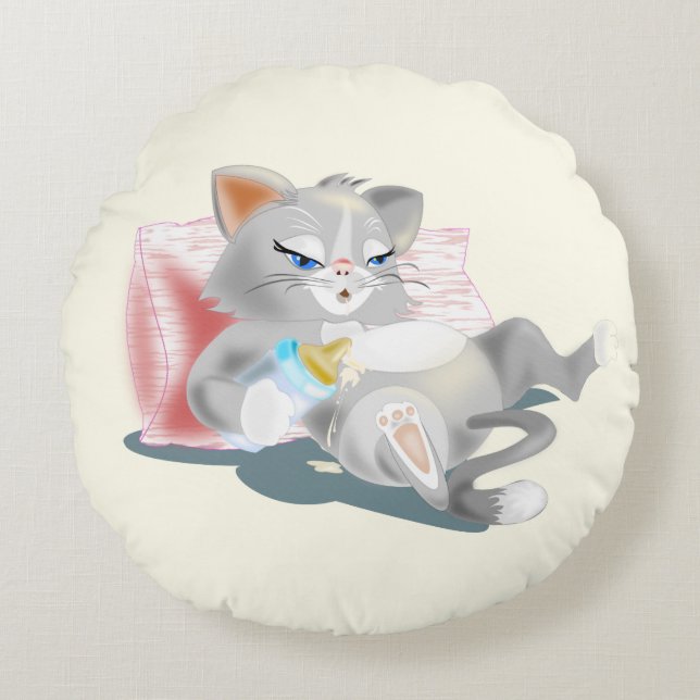 Cute Baby Kitty Round Pillow (Front)
