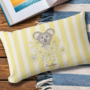 Cute Baby Koala Animal Cartoon Yellow Kids Name Outdoor Pillow