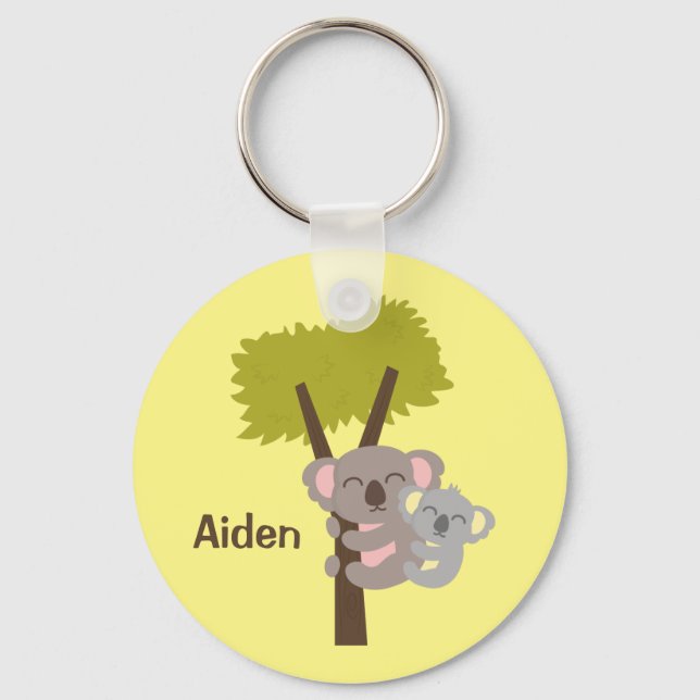 Cute Baby Koala Bear and Mommy For Kids Keychain (Front)