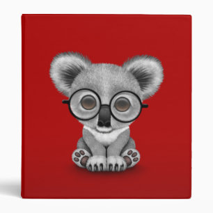 Cute Baby Koala Bear Cub Wearing Glasses on Red Binder