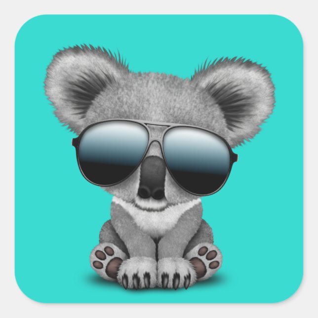 Cute Baby Koala Bear Wearing Sunglasses Square Sticker (Front)