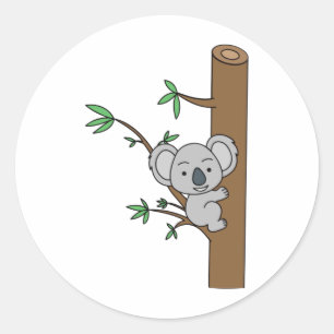 Cute Baby Koala Climbing A Eucalyptus Tree Classic Round Sticker