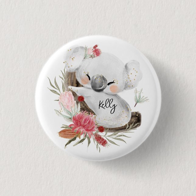 Cute Baby Koala Gold Speckle Custom Name     1 Inch Round Button (Front)