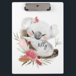 Cute Baby Koala Gold Speckle Custom Name           Clipboard<br><div class="desc">Featuring cute baby koala and flower wreath with gold speckles. Ideal for a birthday gift, nursery decor, kids room art, home decor, and other occasions. Easy customization of your kids name and font using the "Personalization button". You can also "Transfer design to a product" on other Zazzle products and adjust...</div>
