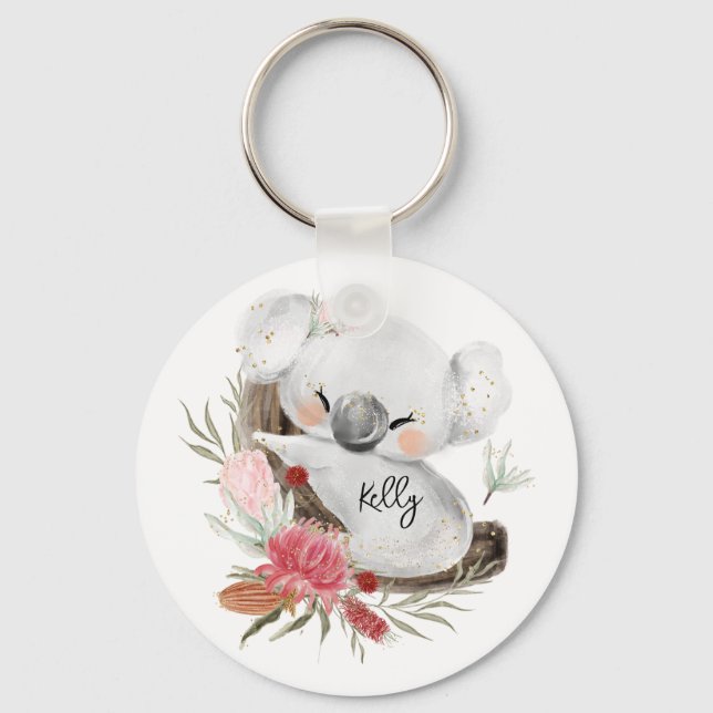 Cute Baby Koala Gold Speckle Custom Name     Keychain (Front)