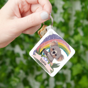 Cute Baby Koala Rainbow Custom Name Keychain