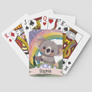 Cute Baby Koala Rainbow Custom Name Playing Cards