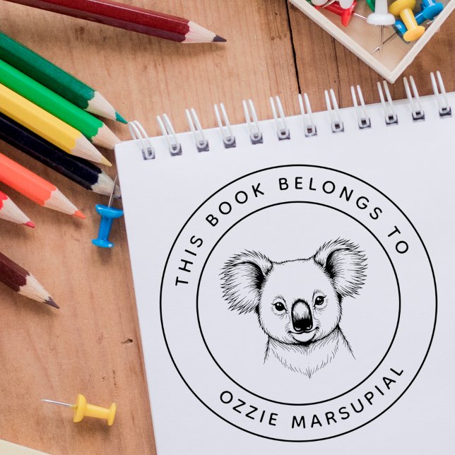 Cute Baby Koala This Book Belongs To Kid's Name Rubber Stamp (Creator Uploaded)