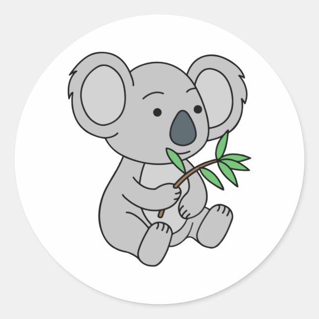 Cute Baby Koala With Eucalyptus Leaves Classic Round Sticker (Front)
