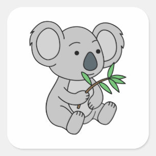 Cute Baby Koala With Eucalyptus Leaves Square Sticker