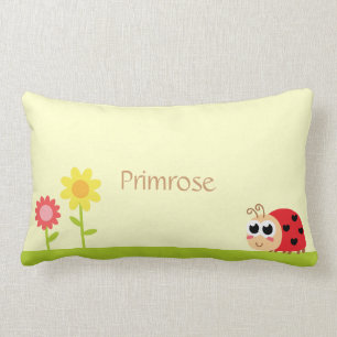 Cute Baby Ladybug with heart spots in a garden Lumbar Pillow