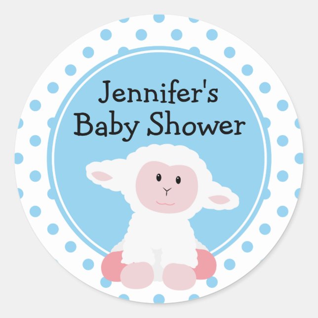 Cute Baby Lamb and Polka Dots Personalized Classic Round Sticker (Front)