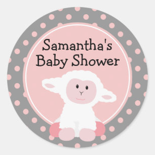 Cute Baby Lamb and Polka Dots Personalized Classic Round Sticker