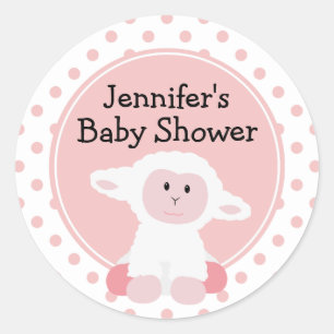 Cute Baby Lamb and Polka Dots Personalized Classic Round Sticker