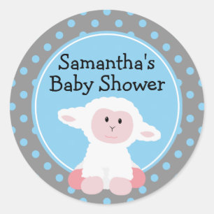 Cute Baby Lamb and Polka Dots Personalized Classic Round Sticker