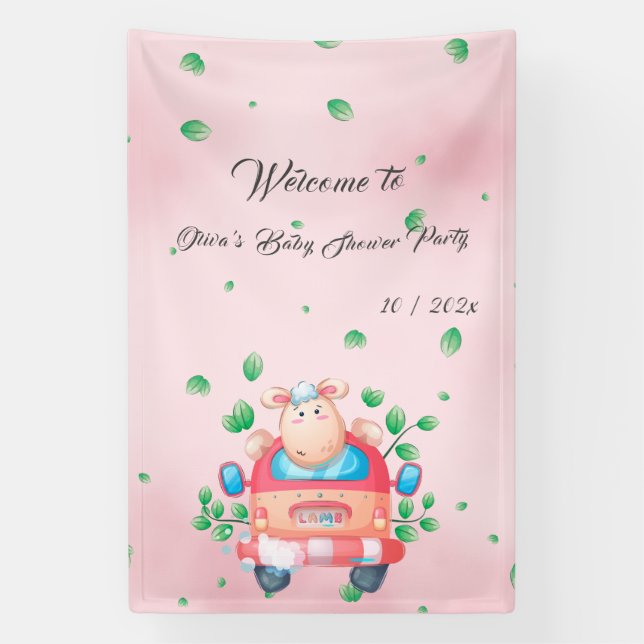 Cute Baby Lamb Baby Shower Banner (Vertical)