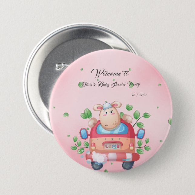 Cute Baby Lamb Baby Shower Button (Front & Back)
