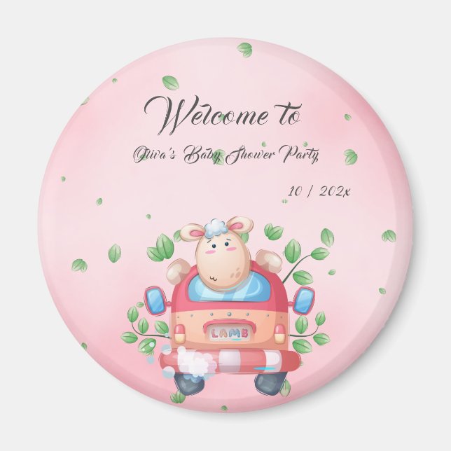 Cute Baby Lamb Baby Shower Magnet (Front)
