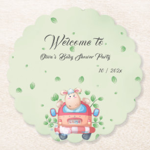 Cute Baby Lamb Baby Shower Paper Coaster