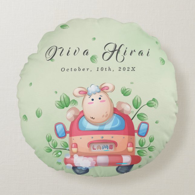 Cute Baby Lamb Baby Shower Round Pillow (Front)